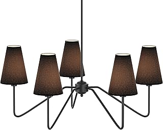 Candelabros clásicos de 5 brazos, color negro mate con pantallas de lino negro, 200 W, regulable, 30/76 cm, elegante acabado negro