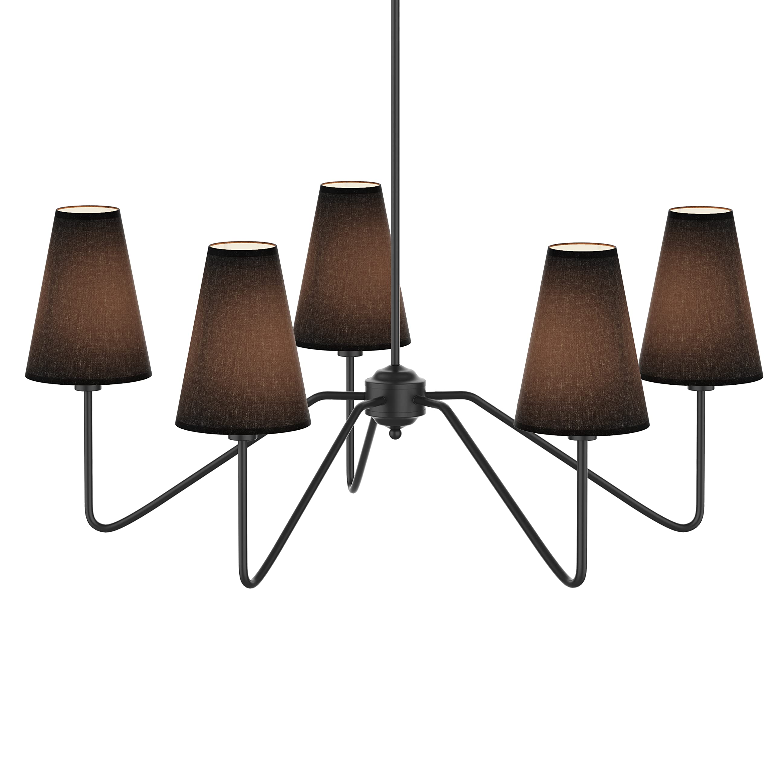 Lustre classique 5 bras noir mat et lin de haute manufacture
