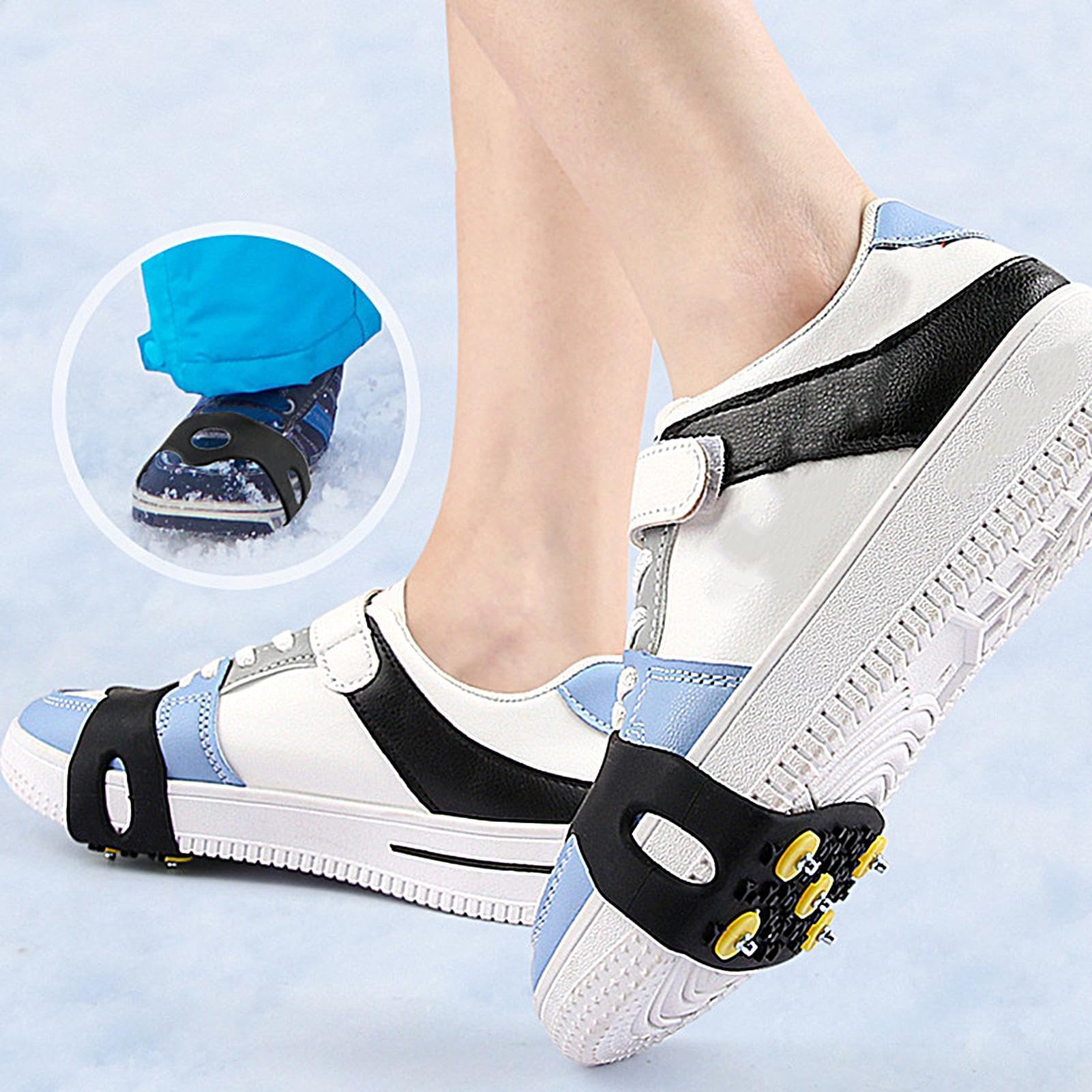 Ice Traction Cleats – Anti-Slip Crampons for Shoes, 5-Teeth Snow Spikes, Outdoor Winter Grip Spikes | Non-Slip Shoe Cover with Ice Grippers, Over-Shoe Traction Spikes for Climbing, and Ice Fishing,