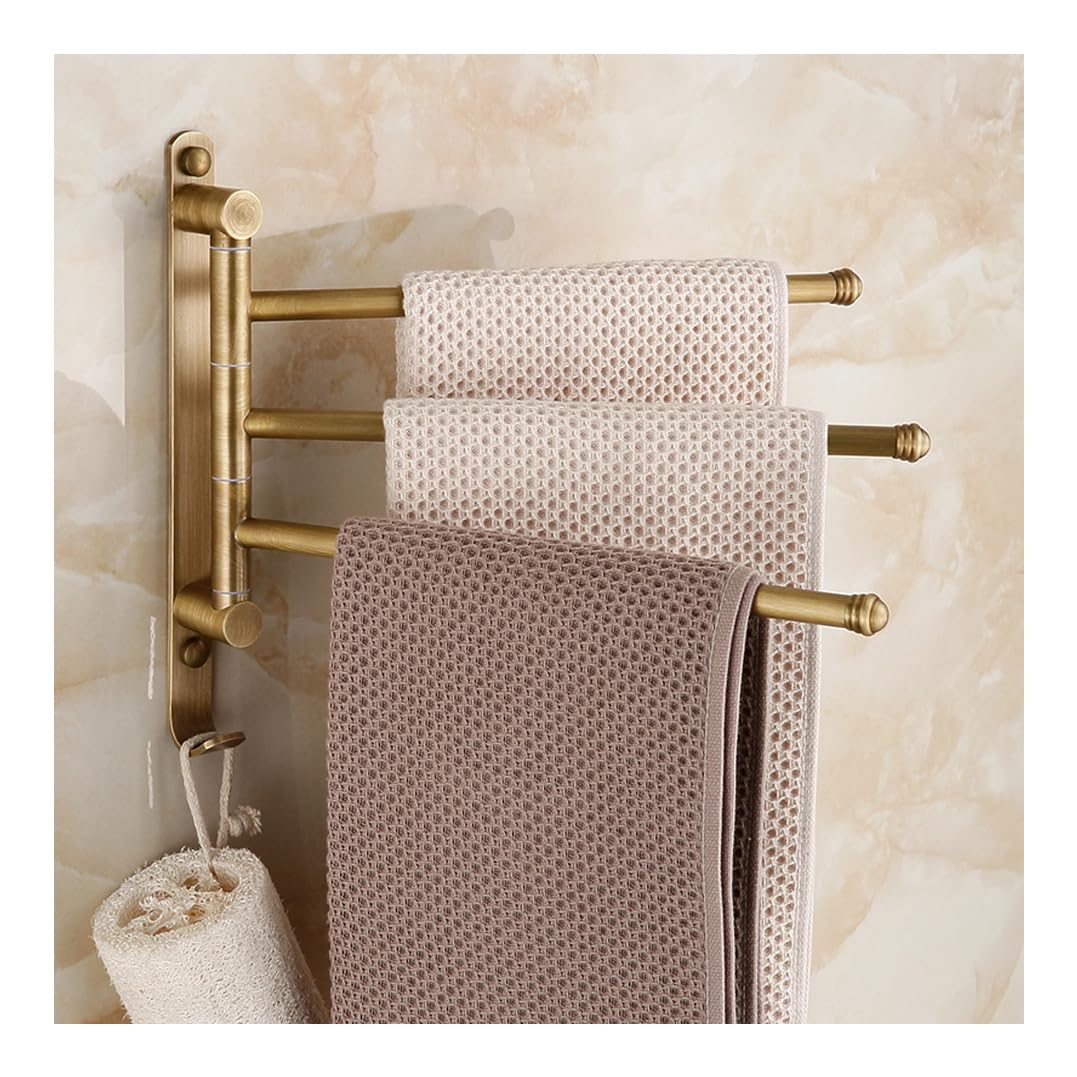 LMYSXAOZ Antique Brass Swivel Towel Rack - Gold Swing Out Bar Space Saving Swinging for Bathroom Brushed Nicke Heavy Duty Wall Mounted Holder gold-3bar