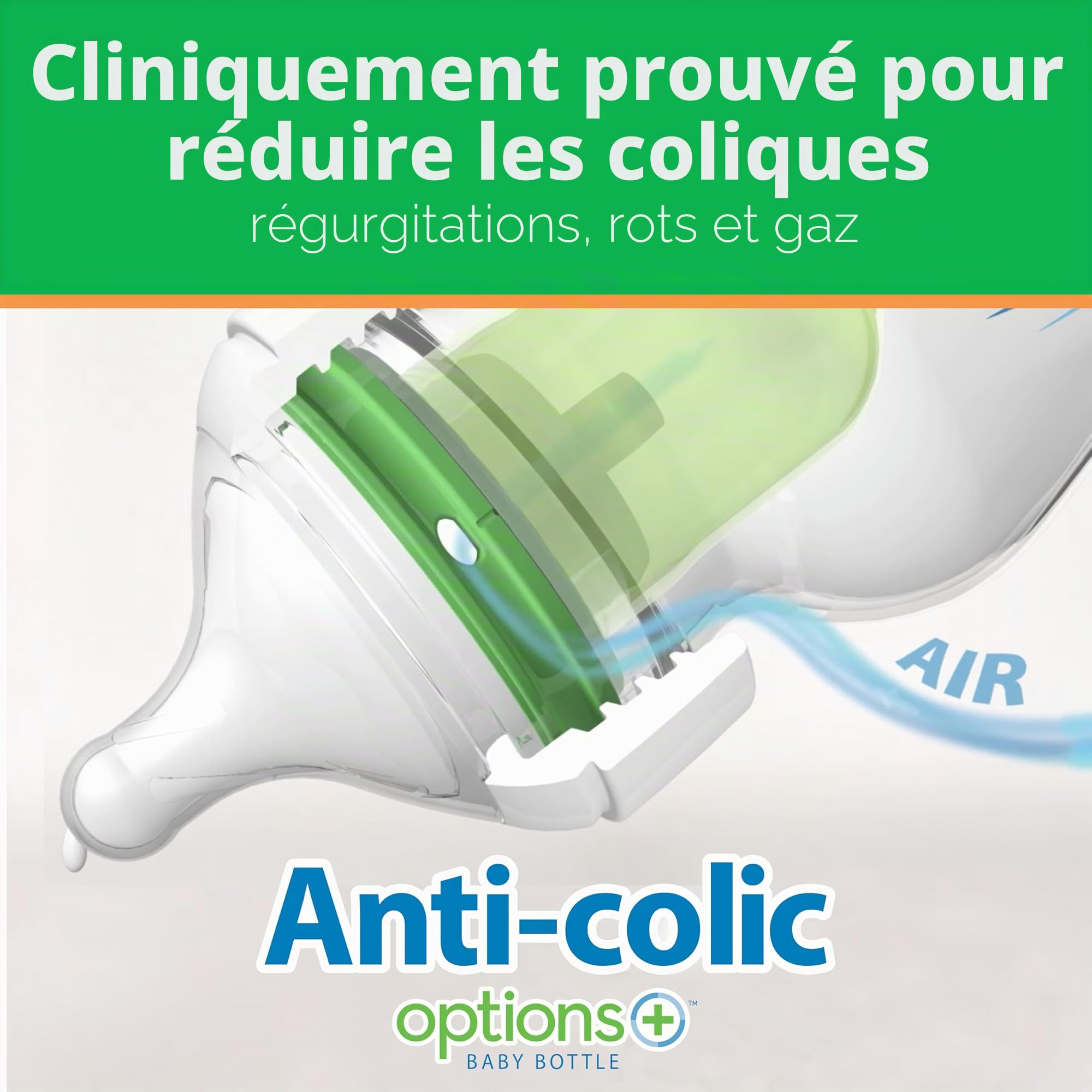 Dr. Brown's Natural Flow Options+ Biberon en verre anti-colique, col large, 150 ml
