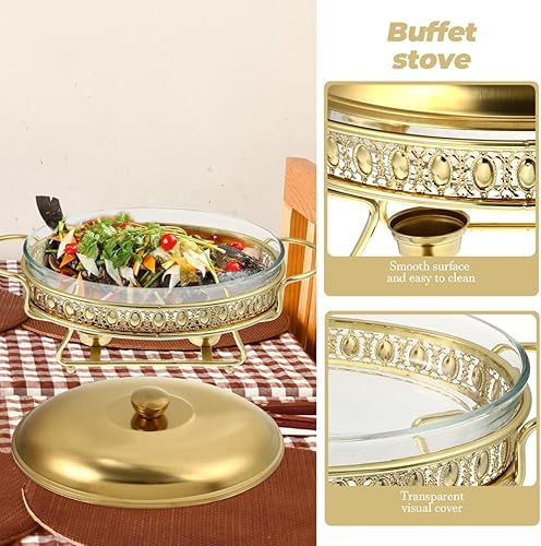 Miniatura 5 de DOITOOL Juego de platos para bufé, platos dorados para bufé, 1.5L, acero inoxidable, catering, calentadores de alimentos para fiestas, bufé,