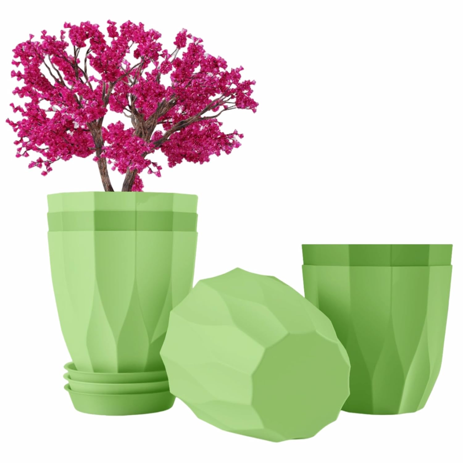 JD FRESH 5 Pack Plastic ARO Flower Pots with Drainage & Bottom Tray/Lightweight, UV & Weather Resistant/6 Inch Planters for Indoor/Outdoor/Home/Balcony/Terrace/Garden Plant Pots (Green) JD FRESH 5 Pack Plastic ARO Flower Pots with Drainage & Bottom Tray/Lightweight, UV & Weather Resistant/6 Inch Planters for Indoor/Outdoor/Home/Balcony/Terrace/Garden Plant Pots (Green)