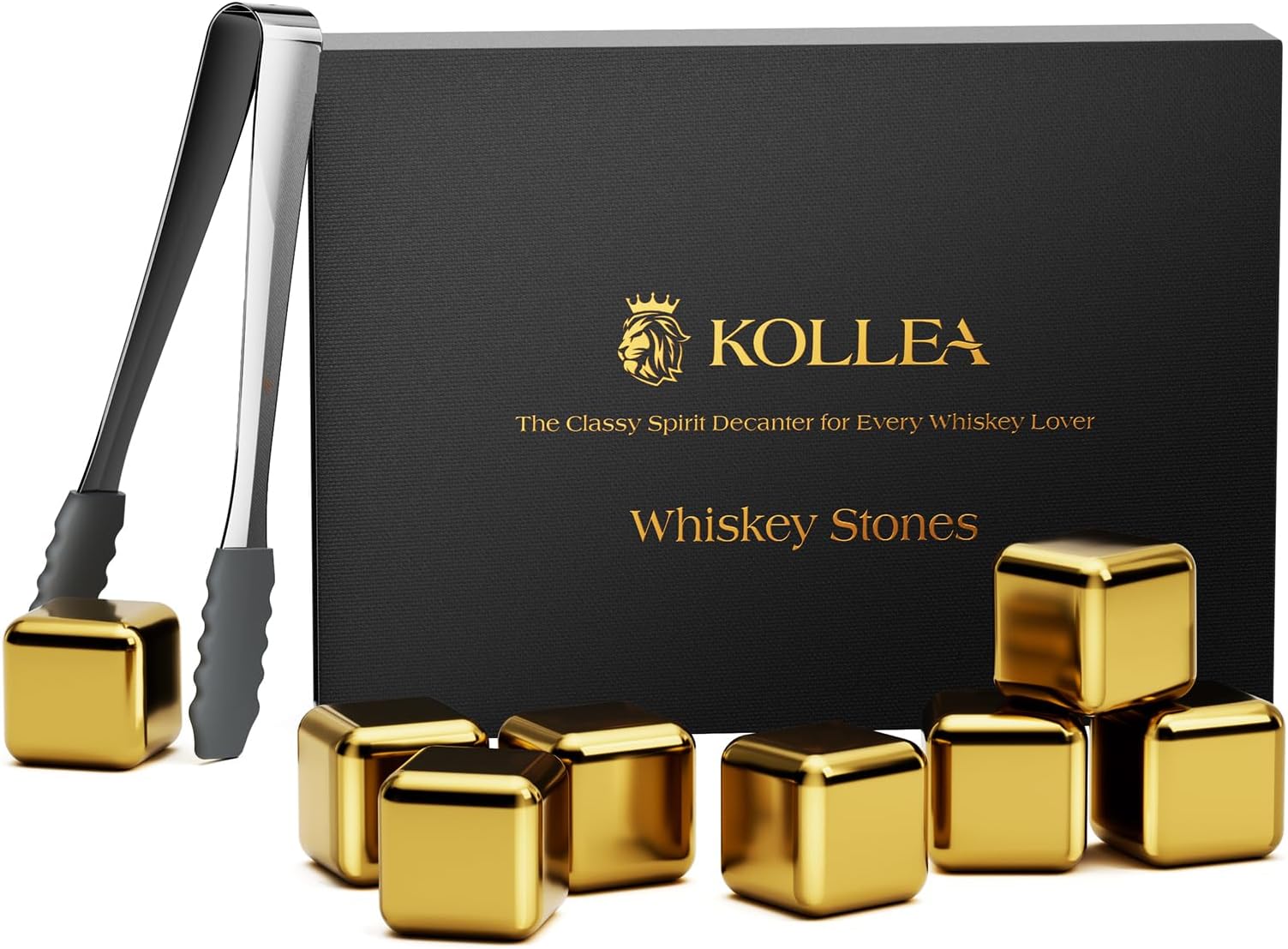 Kollea Whiskey Stones, 8-Pack Golden Stainless Steel Whiskey Chilling Rocks, Reusable Ice Cube for Drinking, Rum Cocktail Drink Accessories, Bartender Kit, House Warming Gifts, Drinking Bar, Christmas