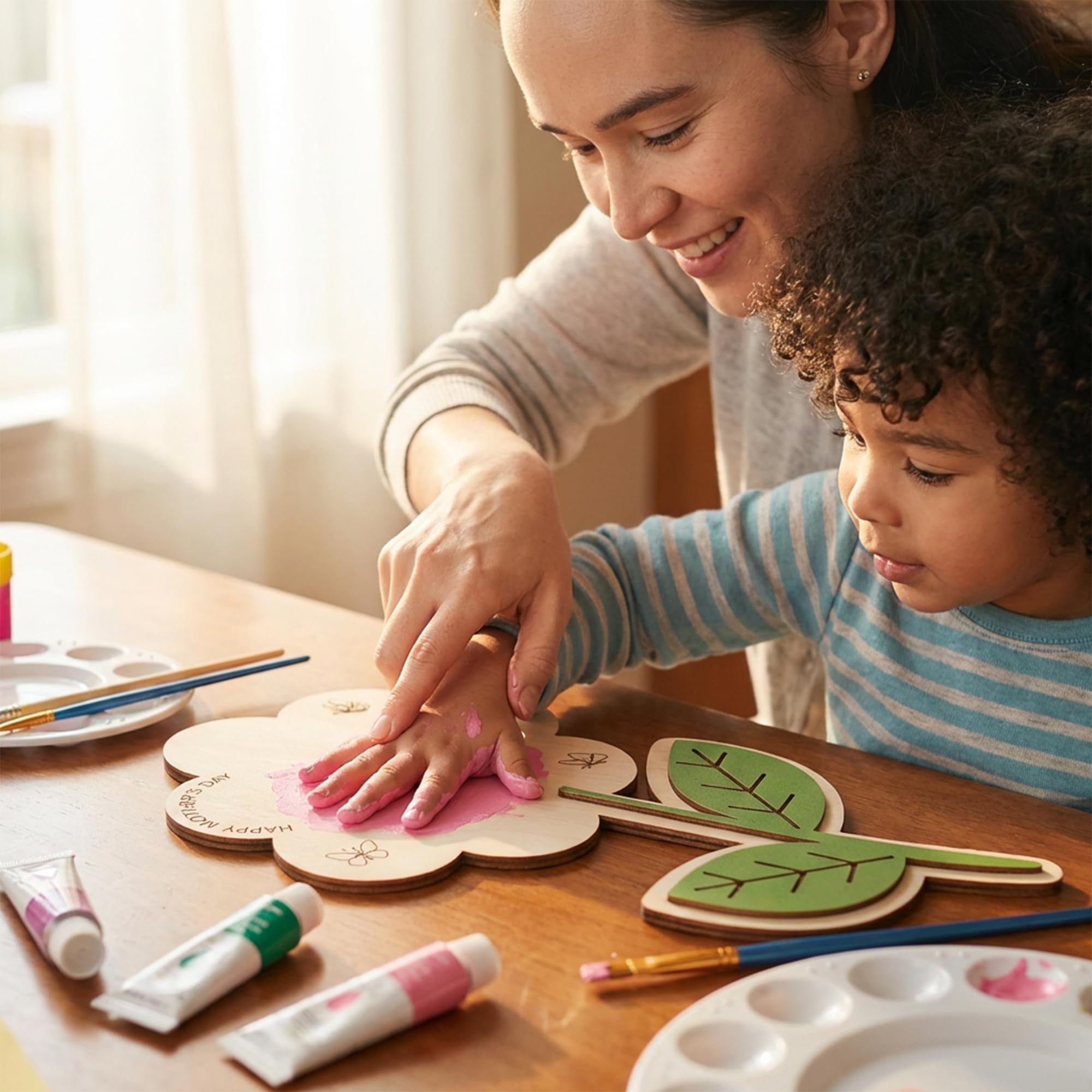 HYPERI DIY Mothers Day Crafts for Kids Handprint Art, Handprints Wooden Rose Flower Bouquet, Mothers Day Gifts for Mom from Kids, for Grandma from Grandkids, Mothers Day Keepsake Craft - 5