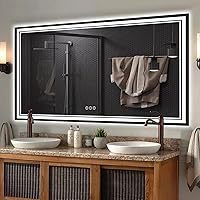 Vista 10 de Espejo de baño LED de 30x30 pulgadas con iluminación frontal y trasera (control independiente), espejo iluminado para pared de baño con 3