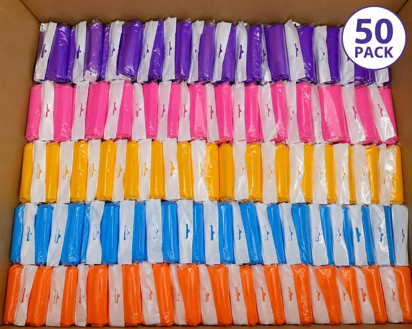 50 Pack Disposable Adult Rain Ponchos with Hood and Sleeves, 5/colors