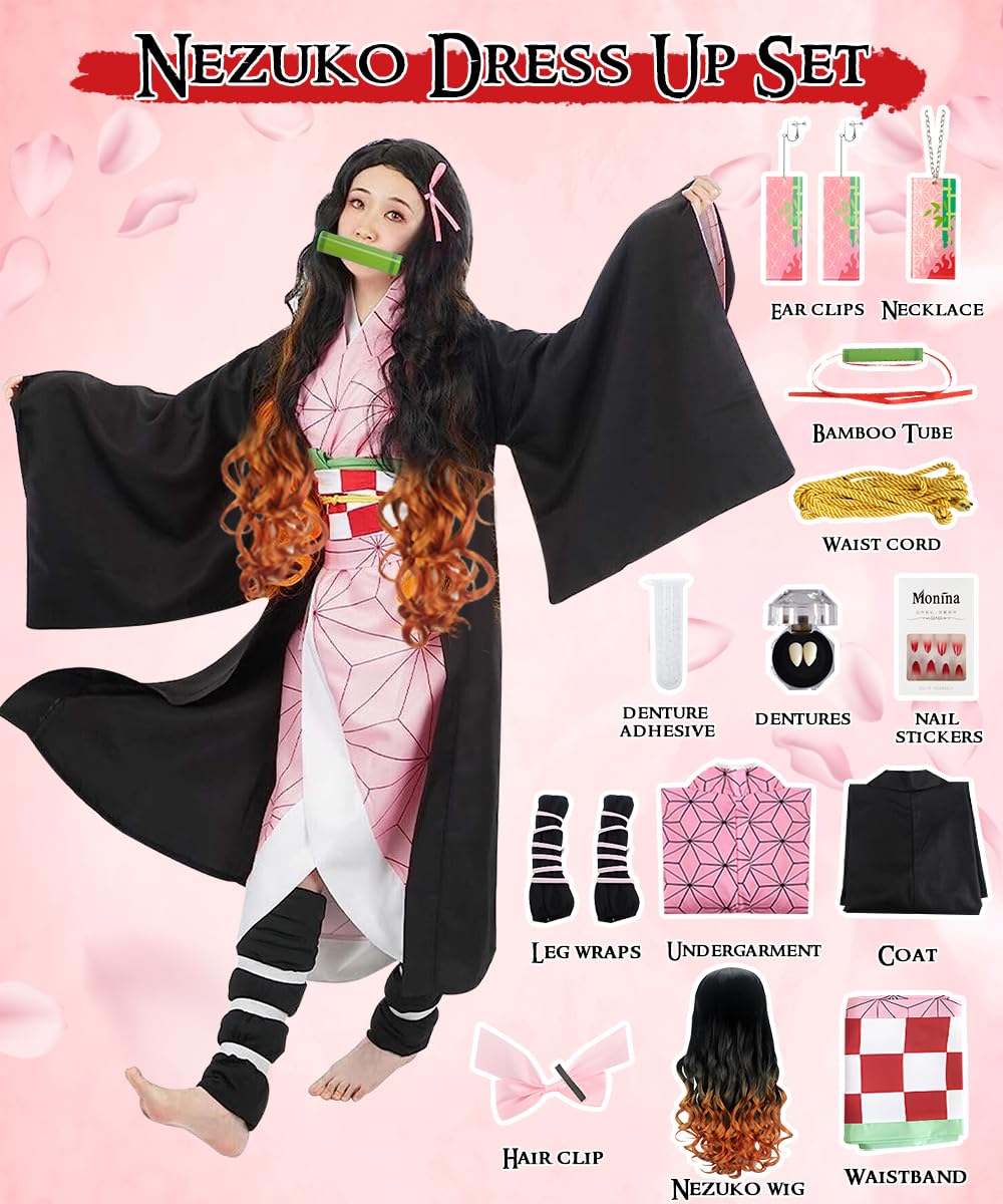 Kostium do cosplayu Nezuko Tanjirou, Kochou Shinobu, Mitsuri, zestaw kostiumowy, kimono, peleryna, prezent dla dzieci, na karnawał, Halloween, Boże Narodzenie