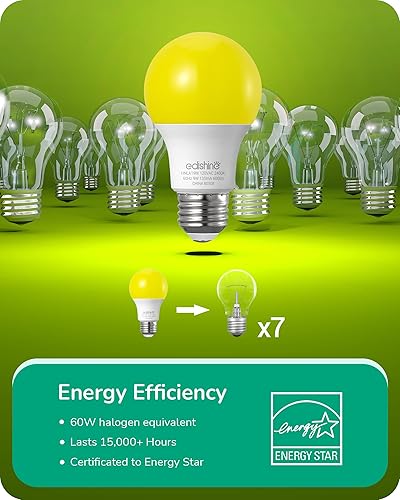 Miniatura 4 de EDISHINE Bombillas amarillas A19, 9 W (equivalente a 60 W), 600 lm 2400 K ámbar Glow bombillas para exteriores, no regulables, base media E26,