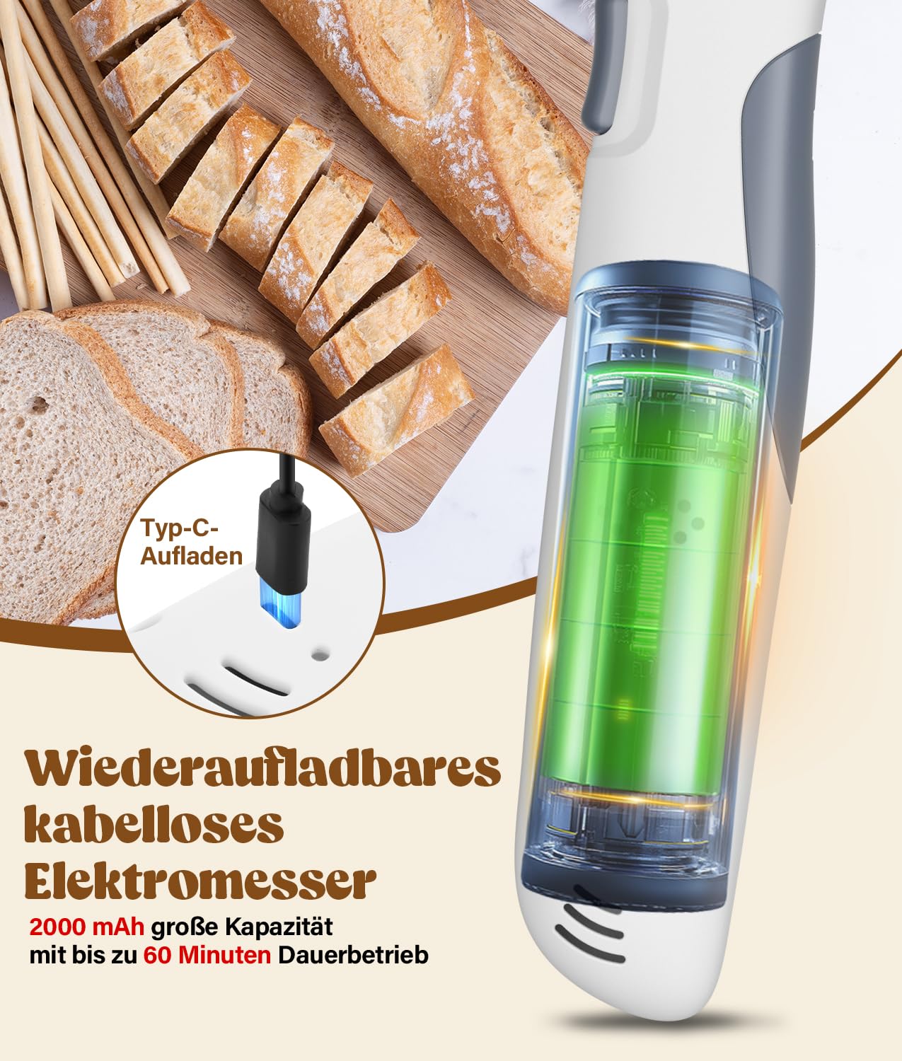 PAHTTO Kabelloses Elektromesser, 2000mAh, Type-C, Doppelklinge