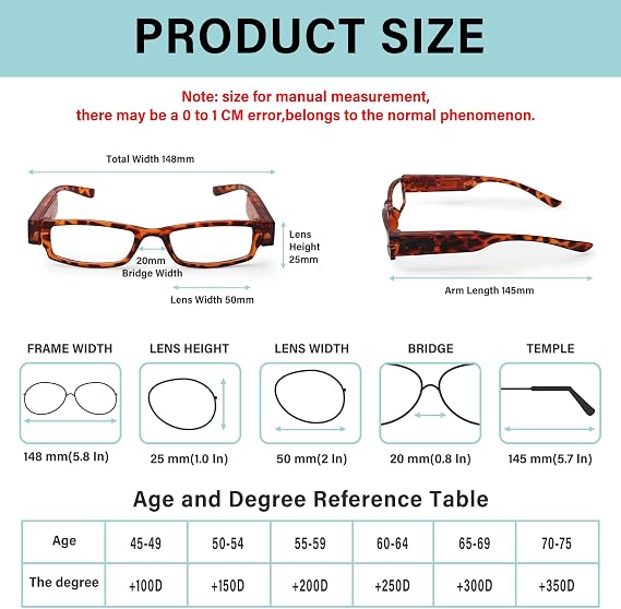 Rechargeable Magnifying Glasses Reading Glasses with Light Bright LED Reader Lighted Magnifying Eyewear for Women Men
