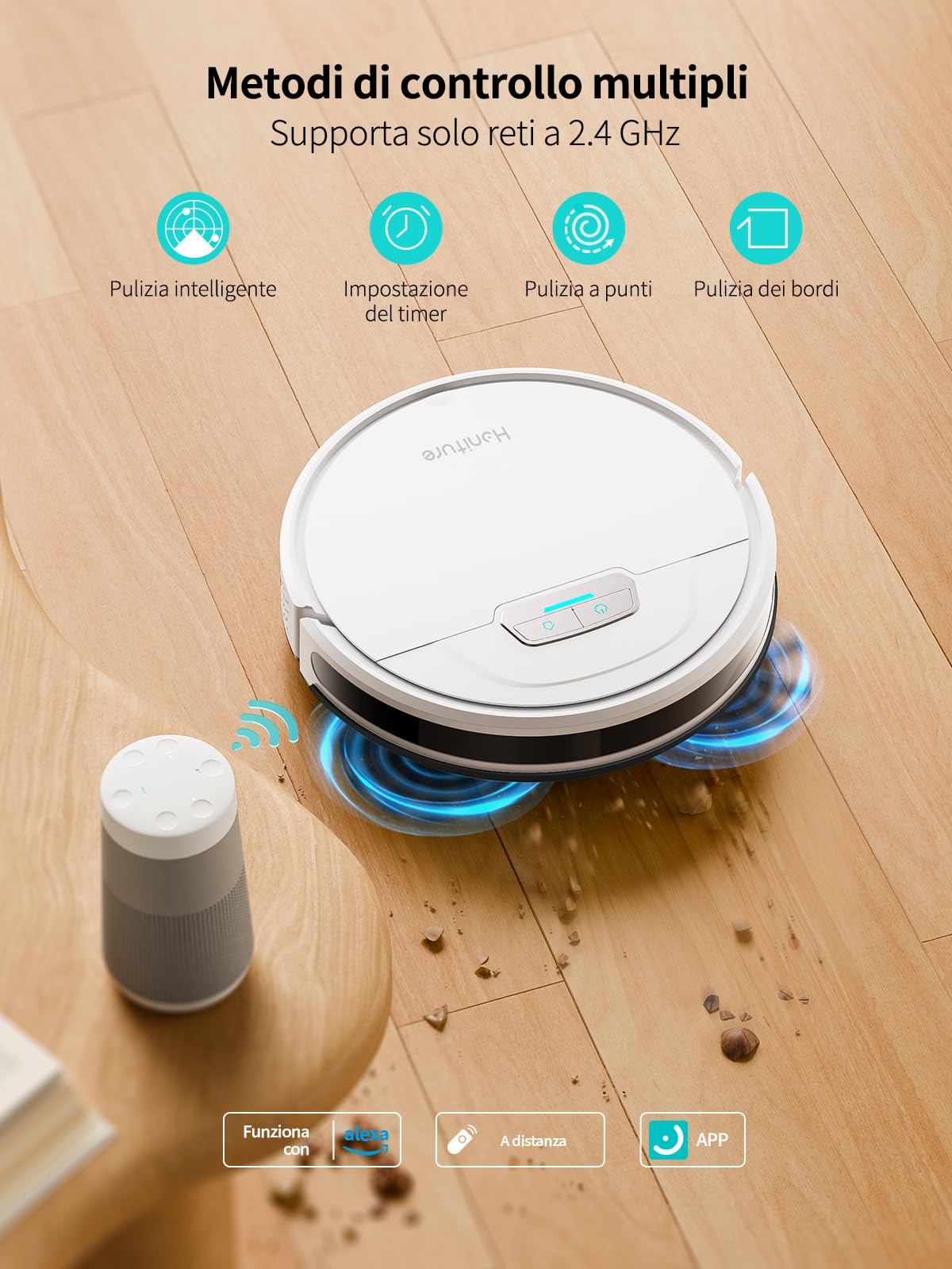 HONITURE G20 Robot Aspirapolvere Lavapavimenti, 4000Pa Robot Aspirapolvere 3-in-1, Potenziamento automatico del tappeto, Alexa/APP/Telecomando, Ideale per la/Peli di animali/Pavimenti/Tappeto
