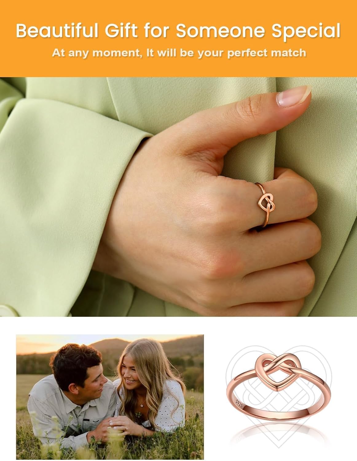 Bestyle 925 Sterling Silver Ring for Women, Minimalist Claddagh Ring Celtic Knot Ring for Women, Irish Promise Wedding Band, Gold/Rose Gold Vermeil Women Band Ring, Stackable, Gift for Her