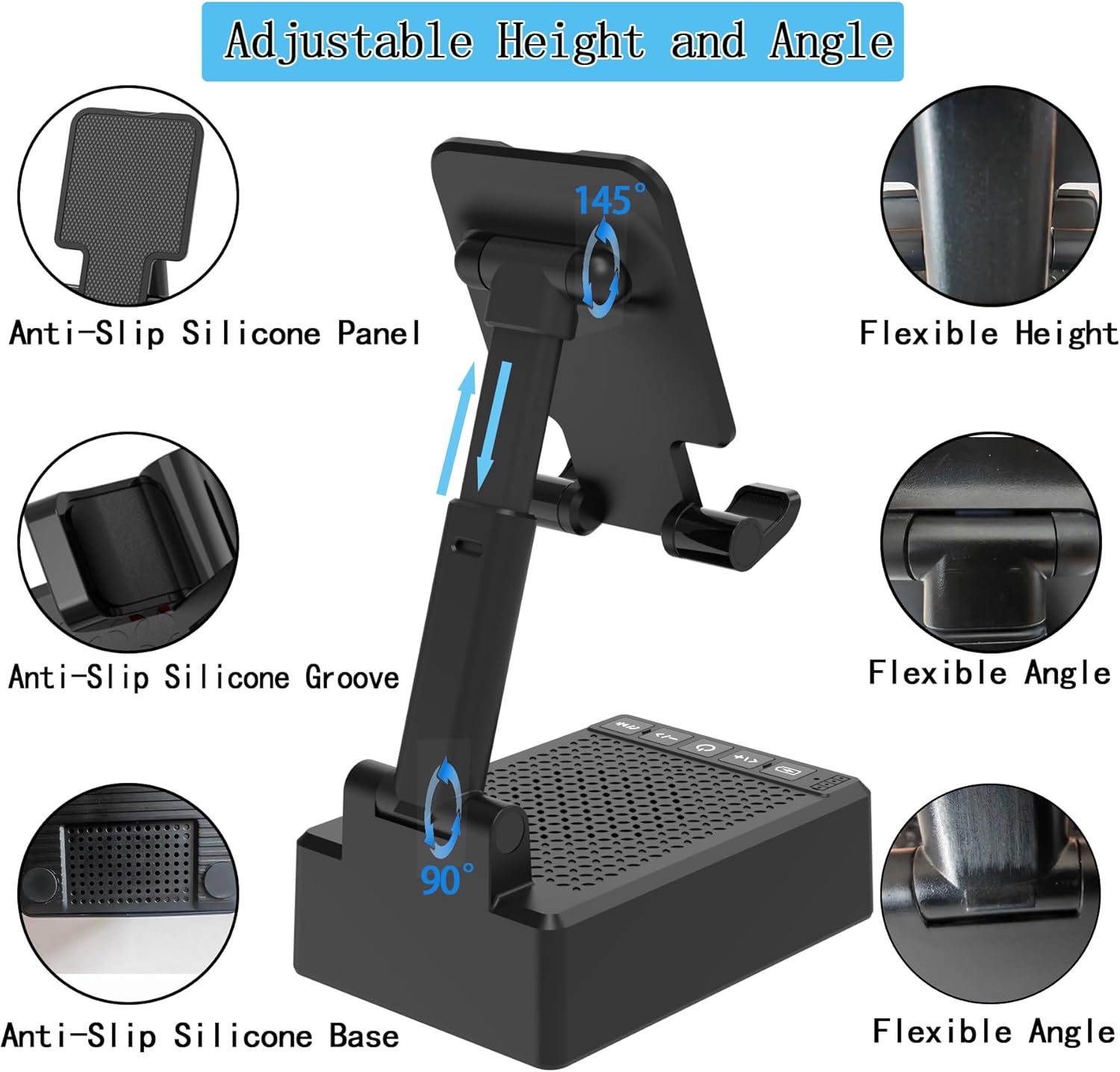Birthday Gifts for Men,Cell Phone Stand with Wireless Bluetooth Speaker and Antislip Base HD Surround Sound for Home and Outdoors with Bluetooth Speaker for Desk Compatible with iPhone (Black) - Image 3