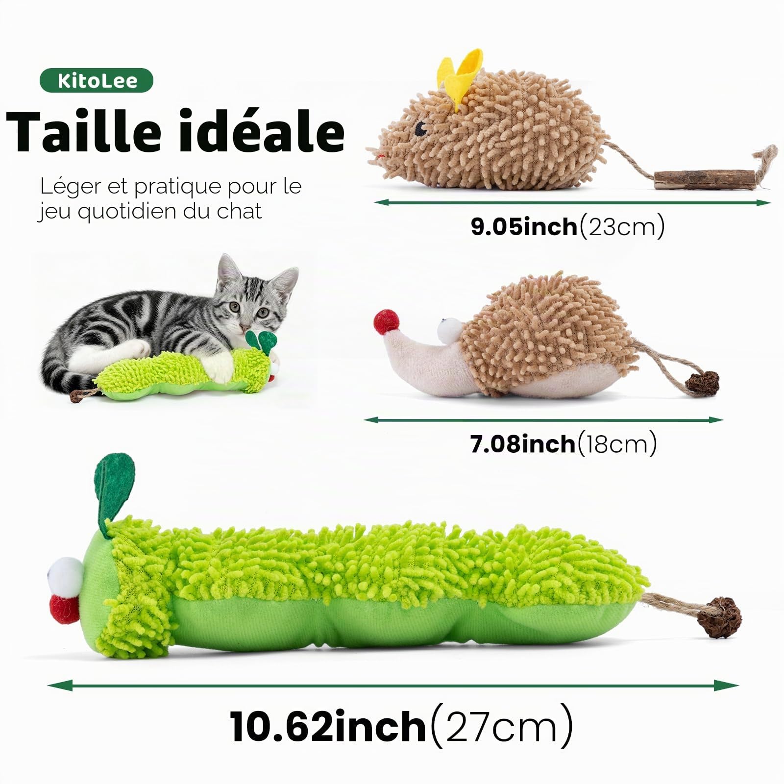 Jouet interactif en peluche à l'herbe à chat pour l'intérieur, chatons adultes, jouet à mâcher pour le nettoyage des dents, résistant aux morsures, peluche chenille, souris, design hérisson, bienfaits