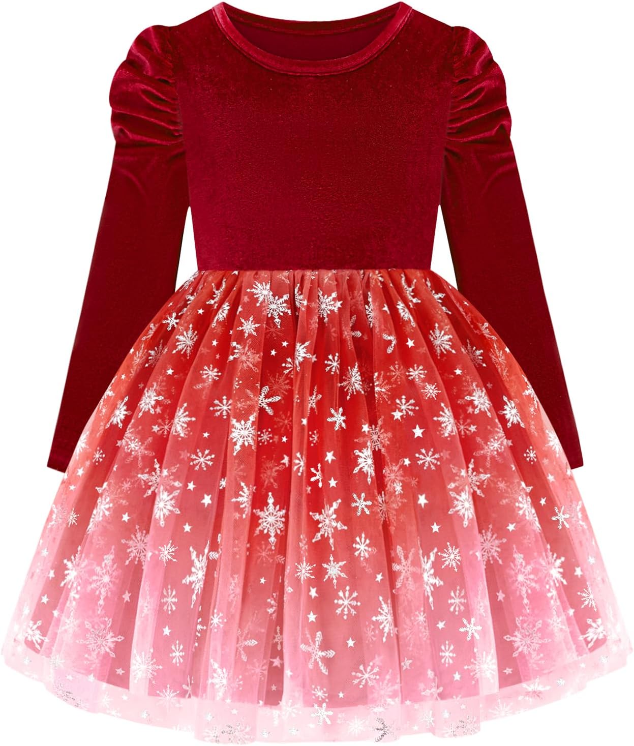 Toddler Girls Velvet Christmas Dress Kids Long Sleeve Snowflake Tulle Tutu Party Dresses Baby Fall Winter Outfits