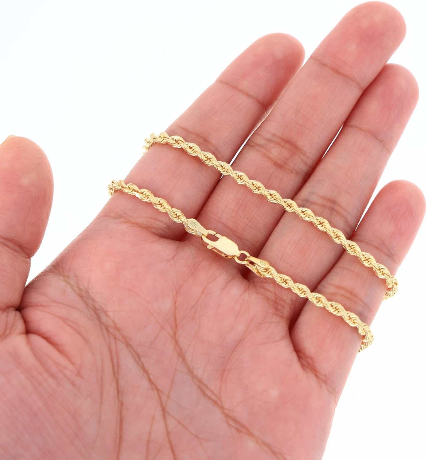 Nuragold 18k Real Yellow Gold 3mm Rope Chain Diamond Cut Necklace (16"-26") Italian Jewelry for Men & Women - Image 4