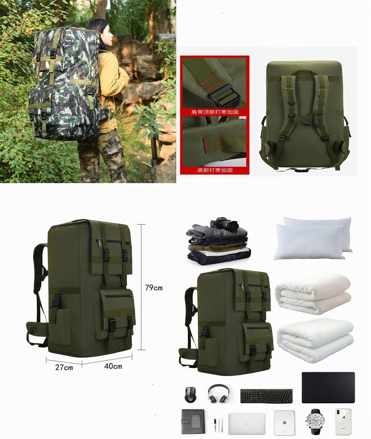 Rucksack 120L Große Kapazität Military Outdoor Wanderrucksack - Wasserdicht Camping Bergsteigen Backpacker für Damen und Herren mit Camouflage Design