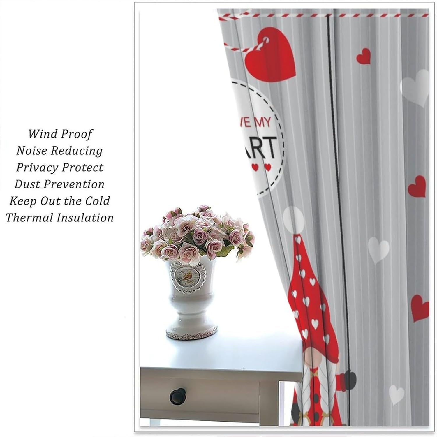 Love Curtains Pink Red Love Swing Valentine for Room Decortion Blackout Print Rod Pocket Window Drapes for Bedroom Living Room 42x54in