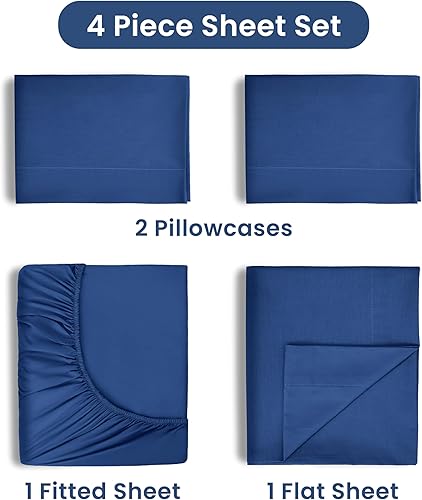 Miniatura 3 de Juego de sábanas de 4 piezas  Sábanas de cama matrimonial  Sábanas ligeras, suaves y transpirables  Mezcla rica de algodón cepillado  Ajuste seguro,