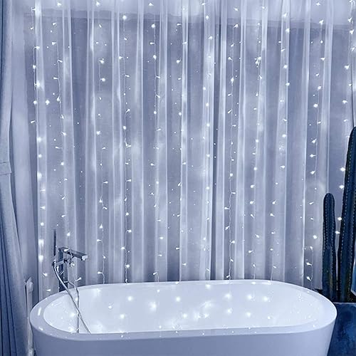 Miniatura 2 de Tira de luces de cortina luces LED de Navidad para decoración de pared de interiores y exteriores blanco frío