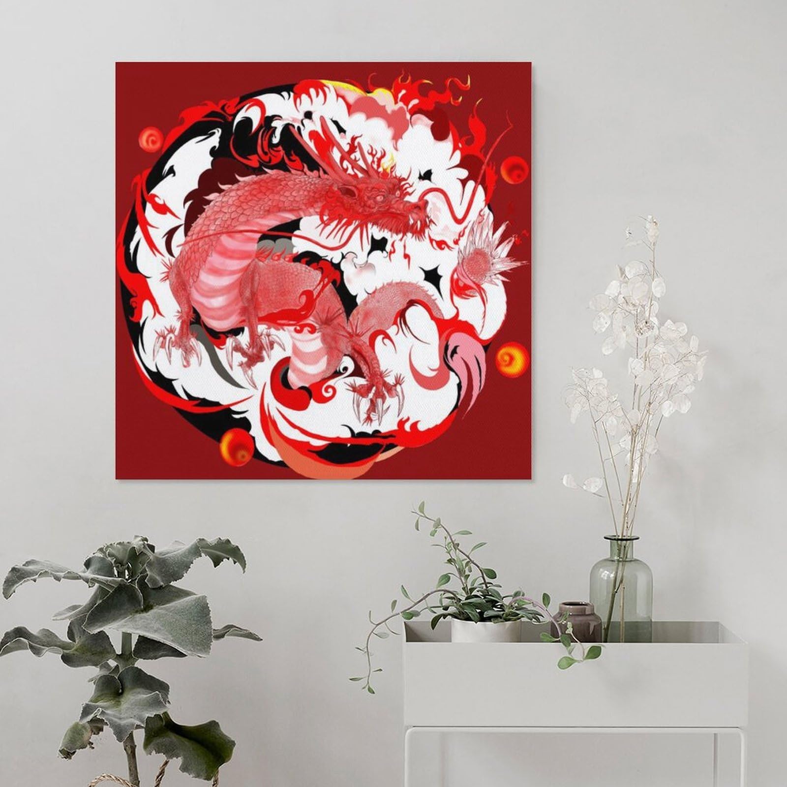 「赤龍蒼龍」｜絵画 原画 絵 動物画 ドローイング 開運アート Amazon.co.jp: ポスター赤龍・情熱の龍】SSサイズ│かっこいい龍