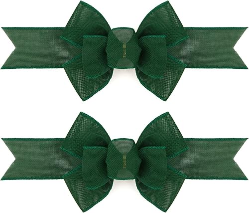 Miniatura 33 de 2 lazos de arpillera de Navidad, hechos a mano, prefabricados para coronas, adornos decorativos grandes de Navidad, decoración de árbol, lazos