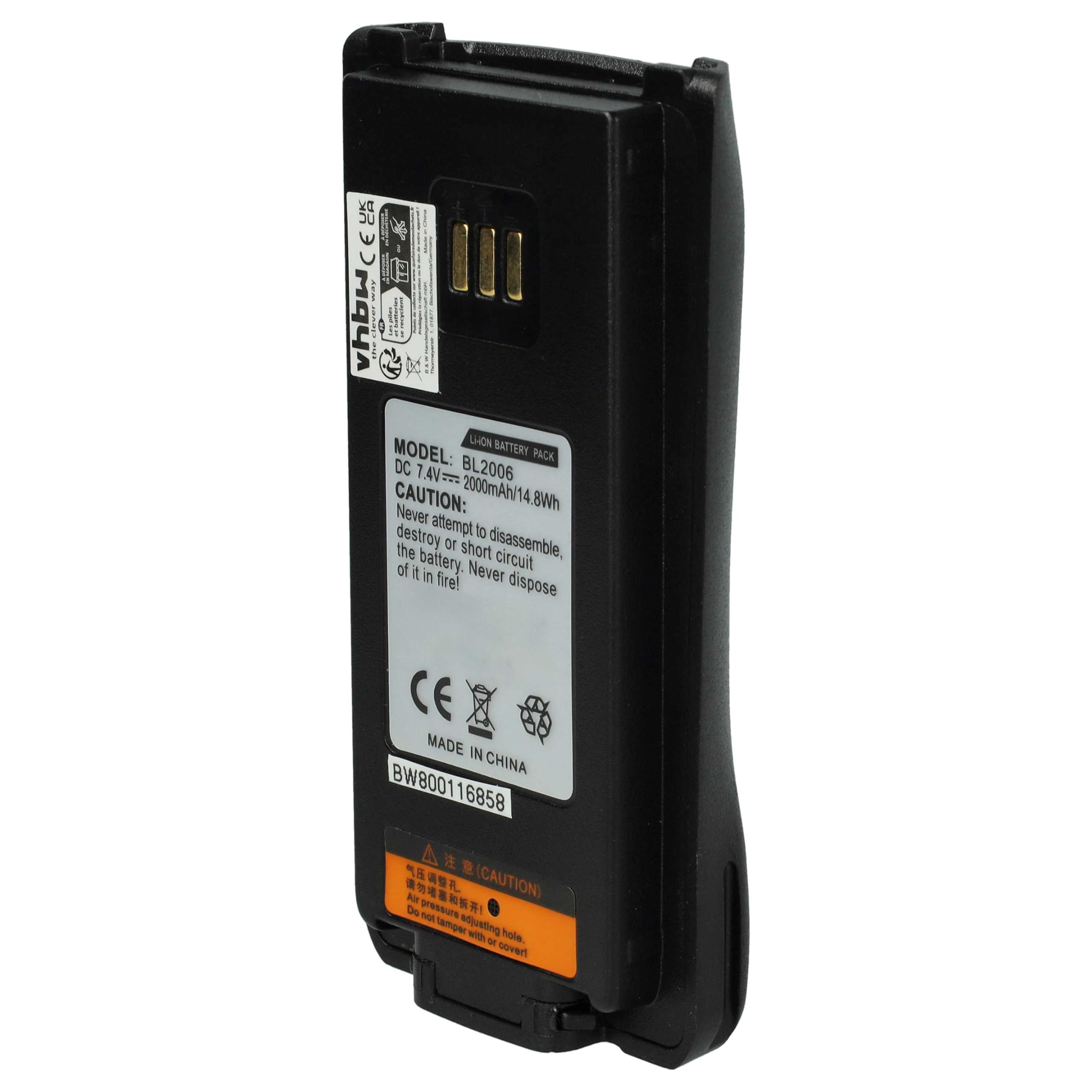 vhbw Batería reemplaza Hytera BL2503, BL2008, BL2006, BL3001 para Radio (2000 mAh, 7,4 V, Li-Ion)