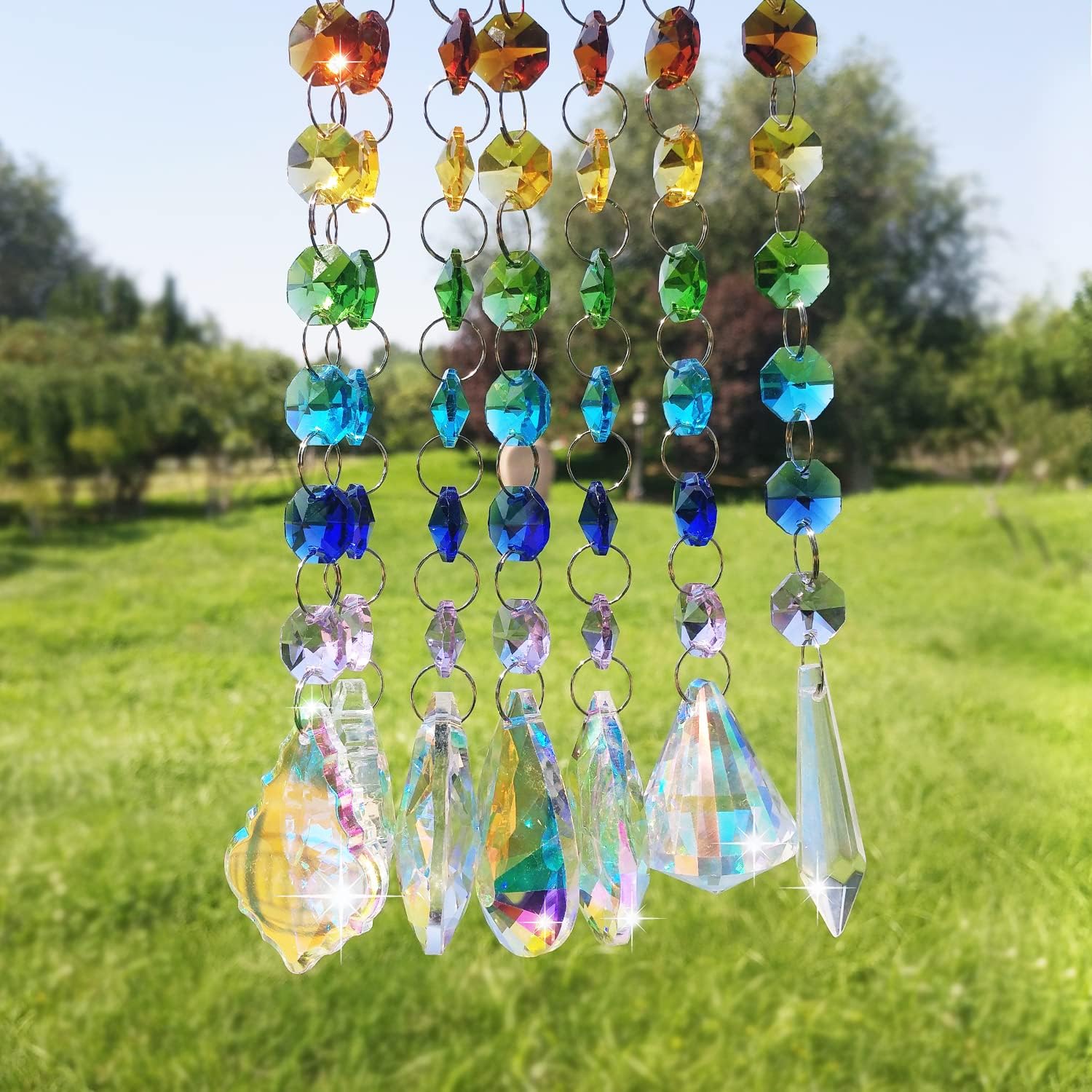 WEISIPU 7 Pcs Hanging Crystals Suncatchers - Colored Crystals Prisms with Pendant, Lighting Crystal Pendant Hanging Window Decoration, Prism Ball Light Shadow Wind Chime : Patio, Lawn & Garden