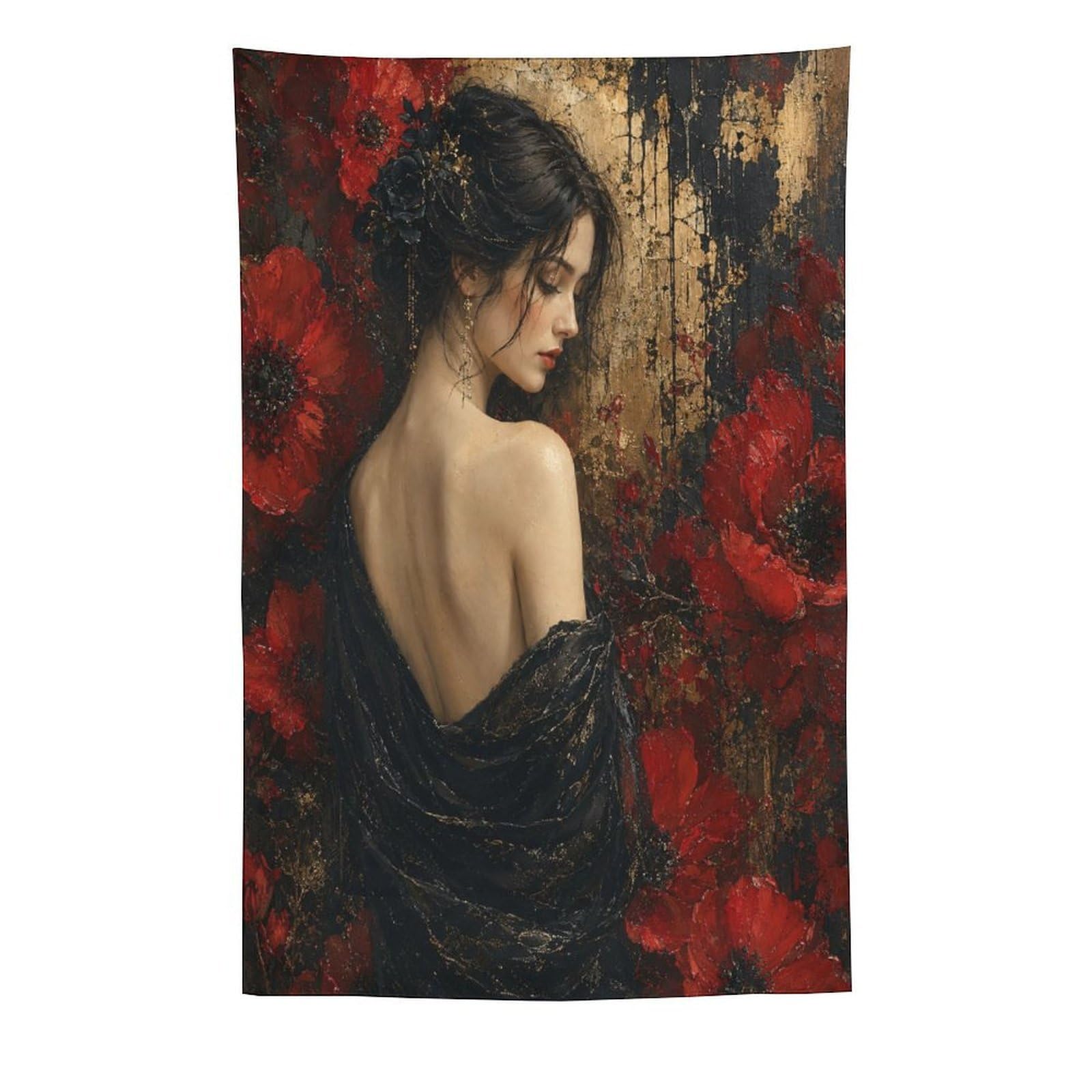 W7C8U2X3 Red Poppy Woman Portrait Wall Tapestry, Impressionist, Living Room