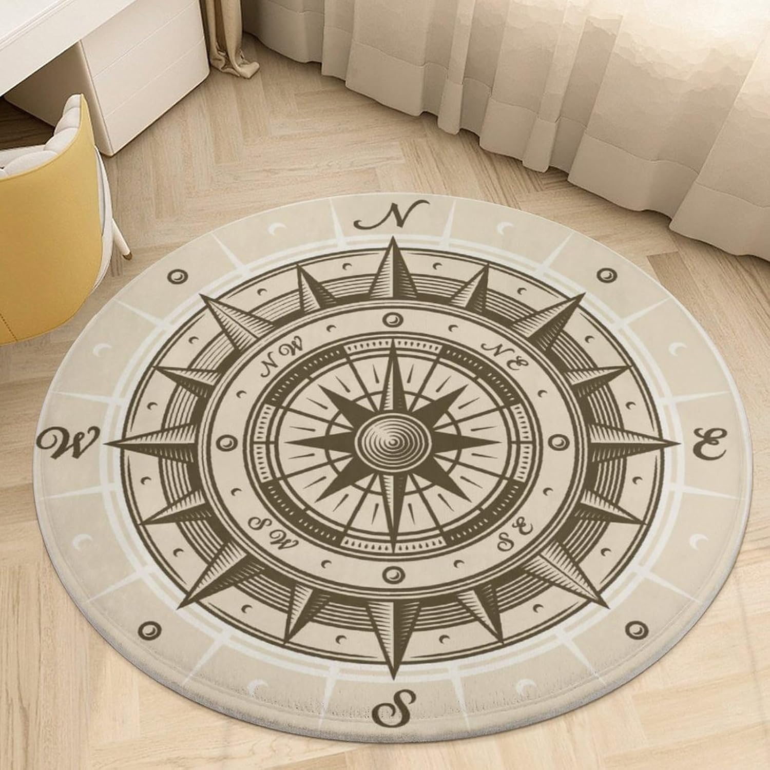 Amazon.com: HoaMoya Retro Compass Round Area Rug Circle Rug Carpet ...