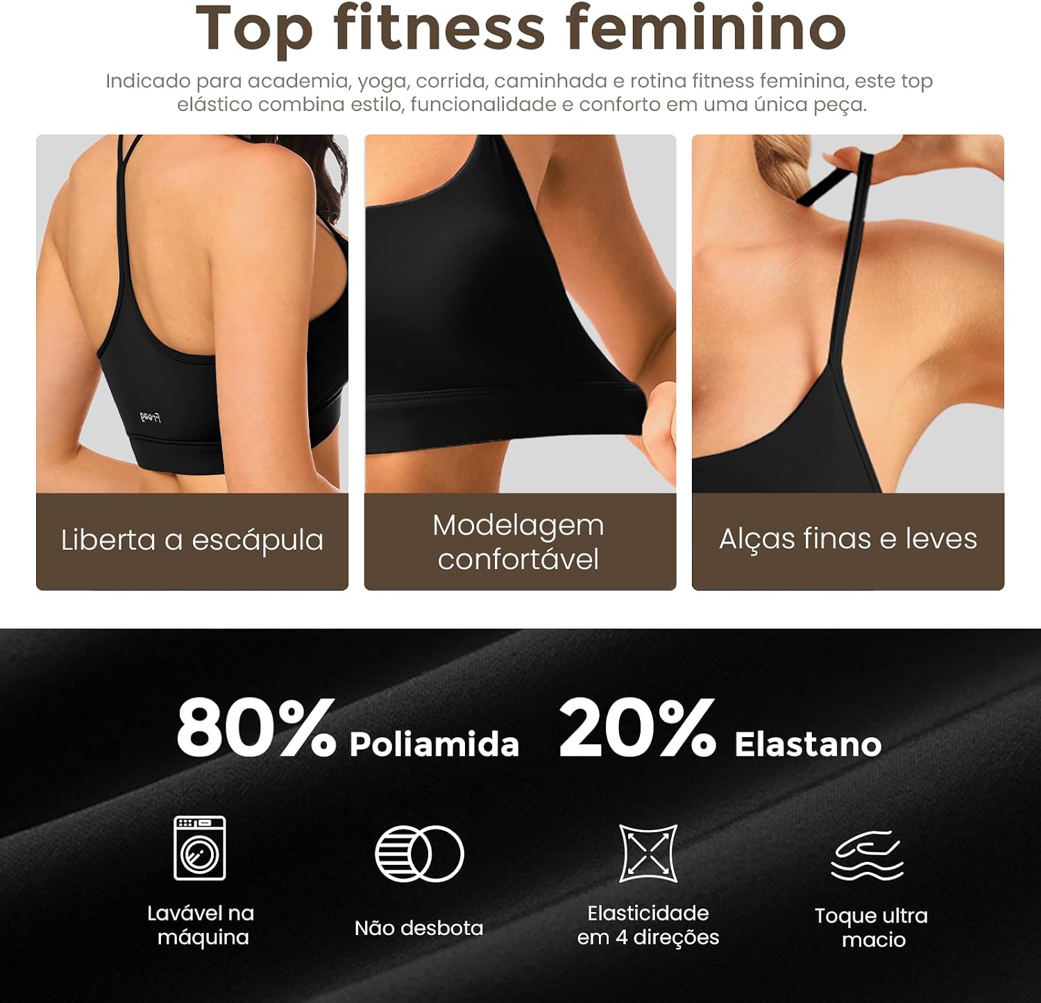 Top Academia Feminino Sutiã Esportivo Top com Bojo Yoga Treino Fitness Feminino com Alta Sustentação