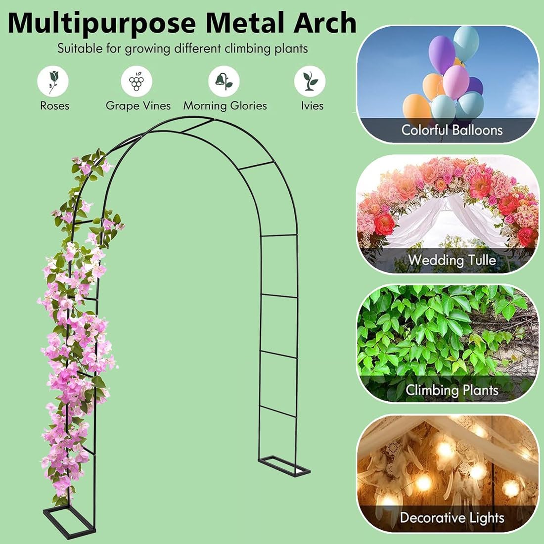 Kletterpflanzenbogen für Innen- und Außenbereich, Metall, Hochzeitsdekoration, 0,8 x 2 m, Gartenlaube, Gartenparty, Stahl-Design
