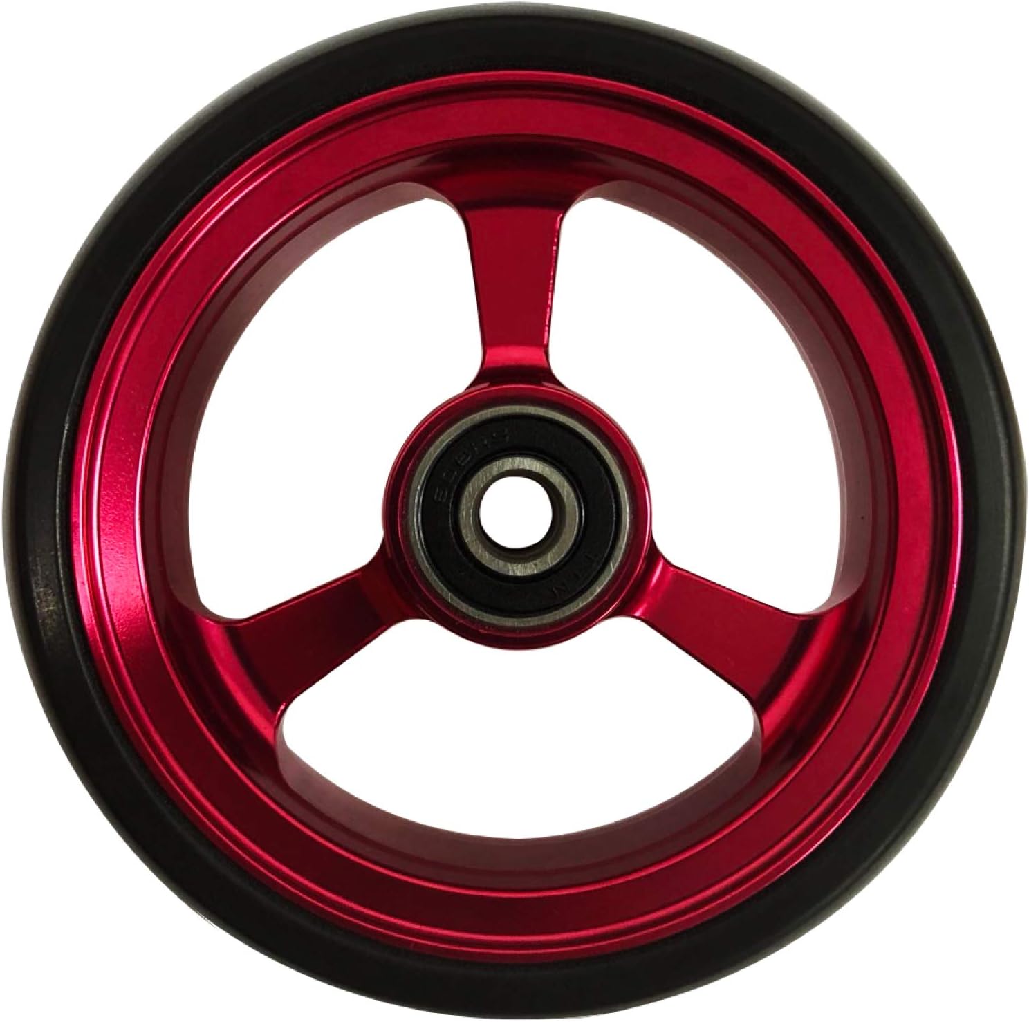 RIANTWHEEL, 4 X 1.0 inch, Solid, PU Wheels, Wheelchair Casters, Aluminum Rim, one Pair (Red)