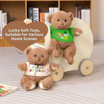 BEJOY Lucky Teddy Bear, Cuddly Plush Toy with Good Luck Green Shirt, Soft Teddies for Girls Boys, Stuffed Animal Gift for Birthday, Graduation & Exams
