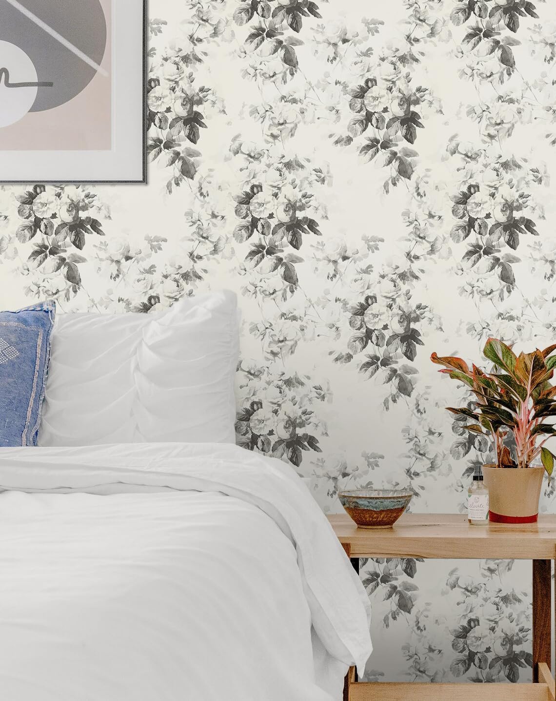 Gray Peel and Stick Wallpaper Floral Contact Paper for Cabinets Flower Vintage Removable Self-Adhesive Wallpaper for Bedroom Bathroom Modern Contact Paper for Walls Waterproof 393 In L 17.3 In W