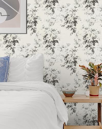 Miniatura 7 de Papel tapiz floral gris para despegar y pegar, papel de contacto vintage para gabinetes, papel tapiz extraíble autoadhesivo de flores para