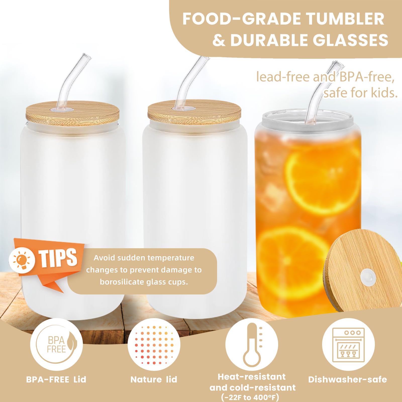 Lot de 12 verres en verre dépoli avec couvercles et pailles, 473 ml - Ensemble de tasses à café glacé, gobelets en verre réutilisables en forme de canette de bière, verres à boire pour