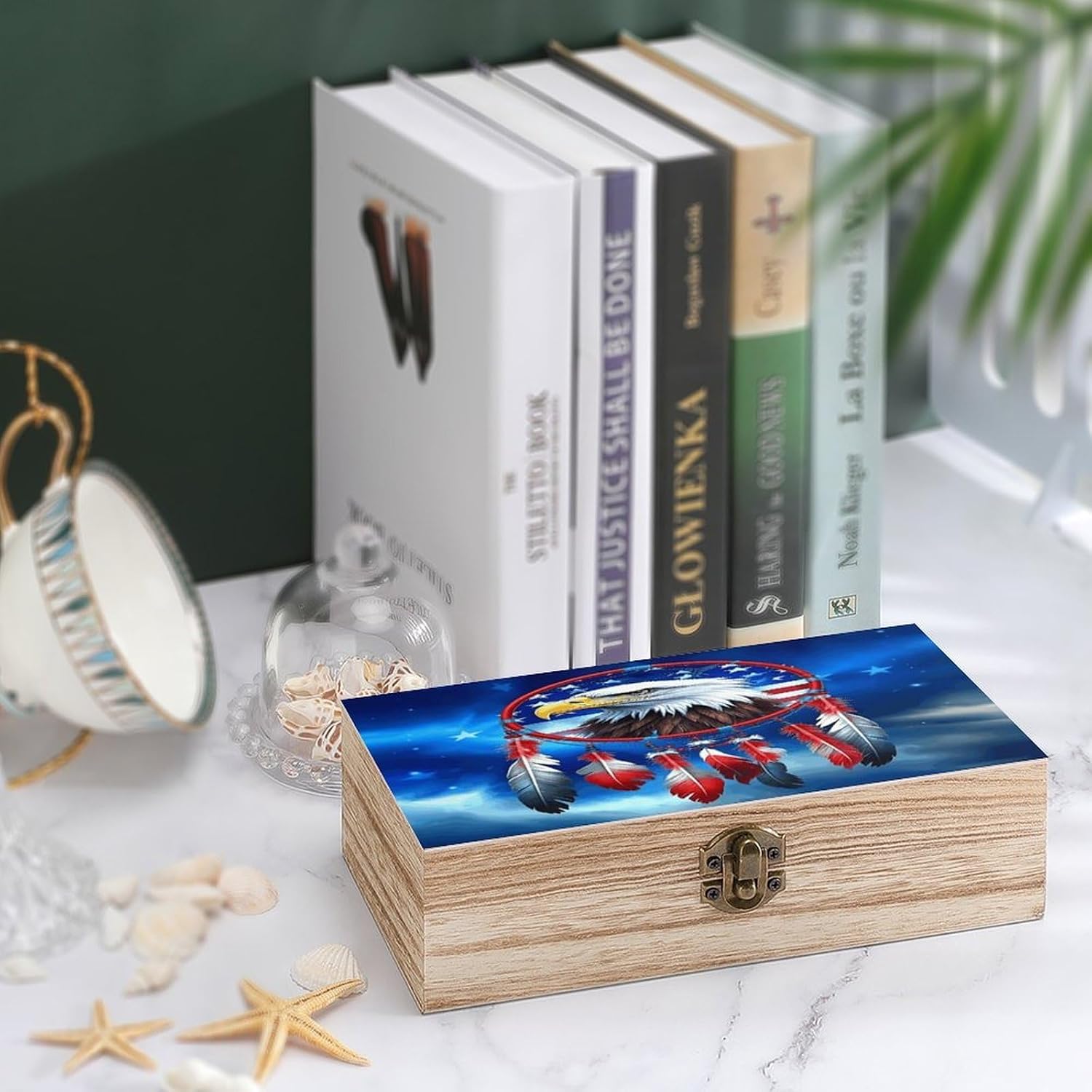 Bald Eagle Dreamcatcher Vintage Wooden Storage Box with Hinged Lid Natural Wood Keepsake Box for Jewelry, Crafts & Gifts Rustic Memory Box Organizer for Home Decor, Rings, Trinkets image 4