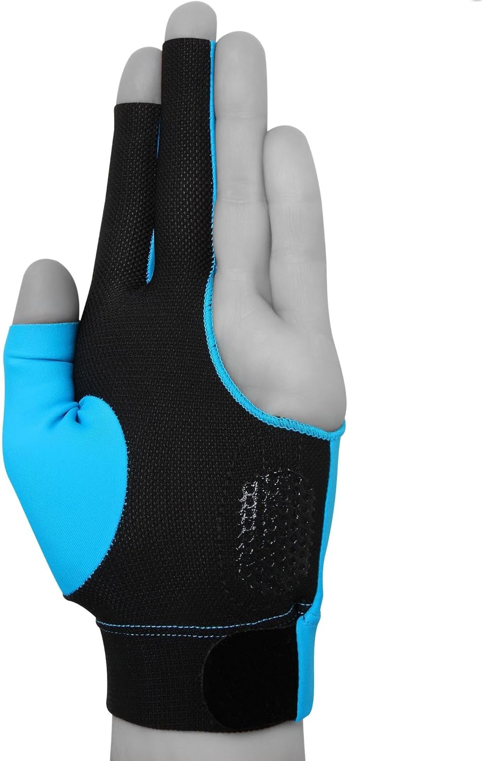 Molinari Billiard Pool Cue Glove - for Left Hand (Right-Handed Player), Small, Cyan
