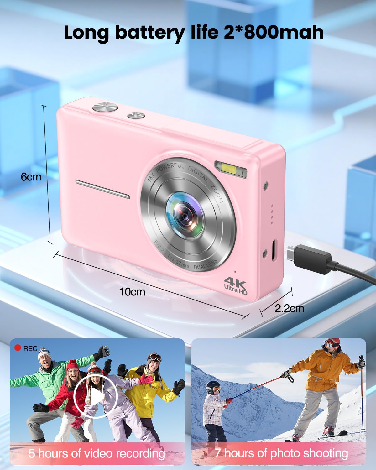 4K Fotocamera Digitale 64MP Macchina Fotografica Digitale con Doppia Lente, Autofocus, Scheda 32 GB, Zoom Digitale 16x, Fotocamera Digitale Compatta con 2 Batterie, per Adolescenti e Principianti
