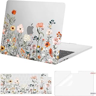 MOSISO Compatible with MacBook Air 13.6 inch Case 2022 2023 Release A2681 M2 Chip with Touch ID, Plastic Garden Flowers Hard Shell Case&Keyboard Cover&Screen Protector, Transparent