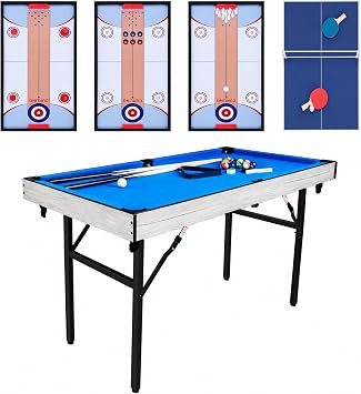HLC 5FT Folding Multi Game Table for Kids Adult 54" Upgrade 5 in 1 Folding Sports Arcade Games with Accessories,Ping Pong,Pool Billiard,Shuffleboard,Bowling,Hockey Combo Game Set