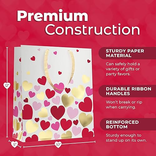 Miniatura 3 de Bolsas de regalo de corazón (paquete de 12)  Bolsas de regalo grandes para el día de San Valentín de 10 x 12 x 5 pulgadas  Juego de bolsas de regalo
