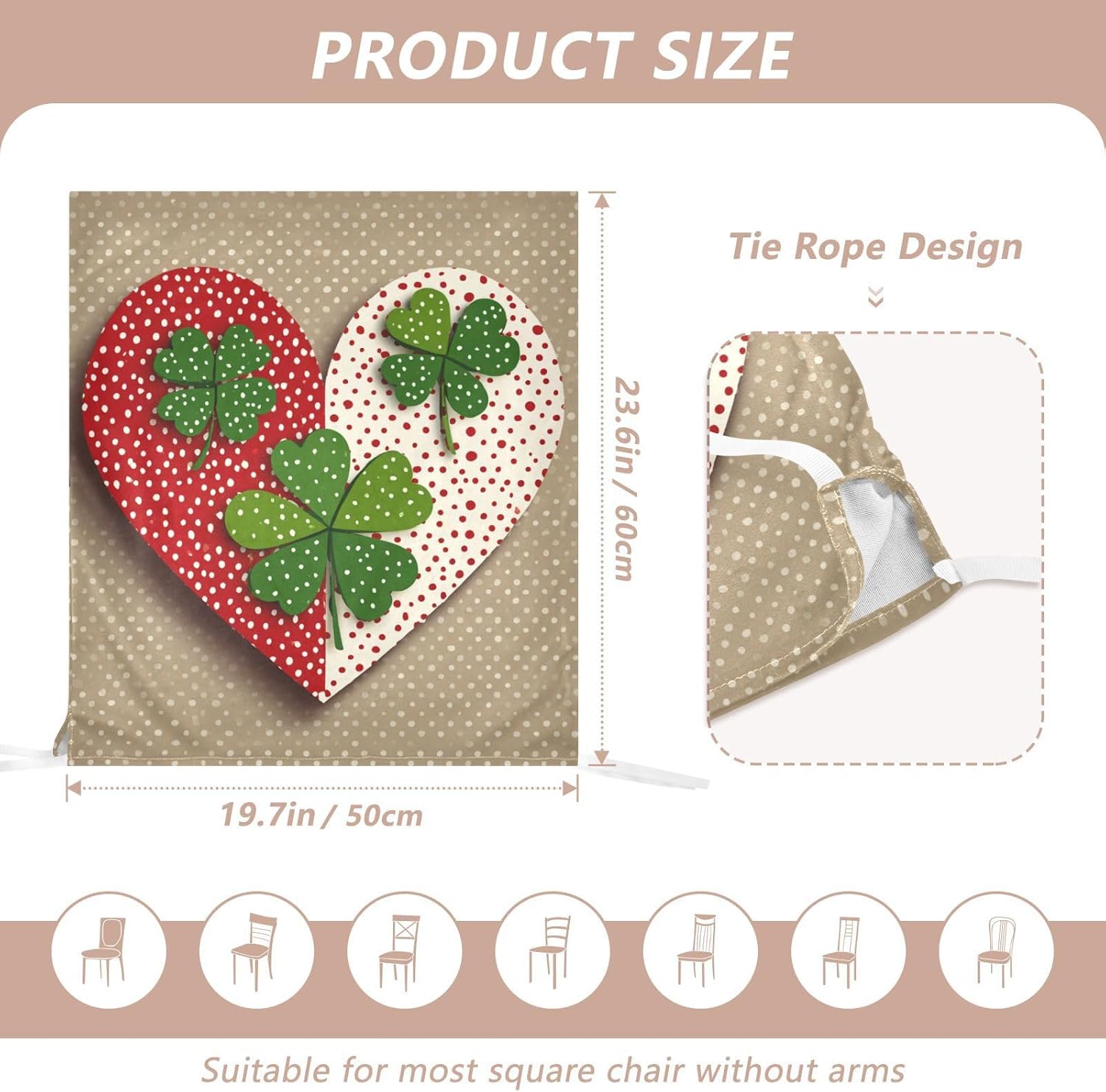 ALAZA Hearts Clovers Polka Dots Chair Back Cover Set of 6, Washable Reusable Removable Chair Slipcovers Decorative Chair Cover for Home Kitchen Wedding Party