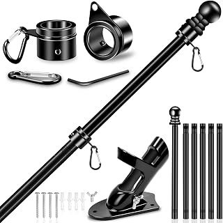 7 FT Flag Pole Kit for Outside House Porch Wall Mounted with 2-Position Bracket Holder & Rotating Metal Flagpole Ring, 1" Spinning Stainless Steel Thicken Flag Poles for 4x6 American Flag(7 FT, Black)