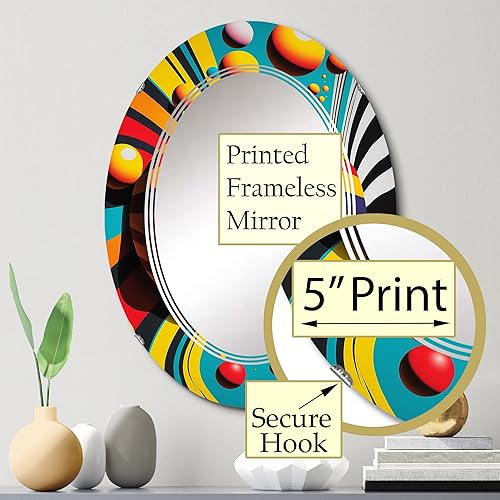 Miniatura 3 de DesignQ Pop Art Colorful Spheres VI - Espejo de tocador, espejos de baño, espejos de pared para sala de estar, dormitorio, espejo redondo, grande,