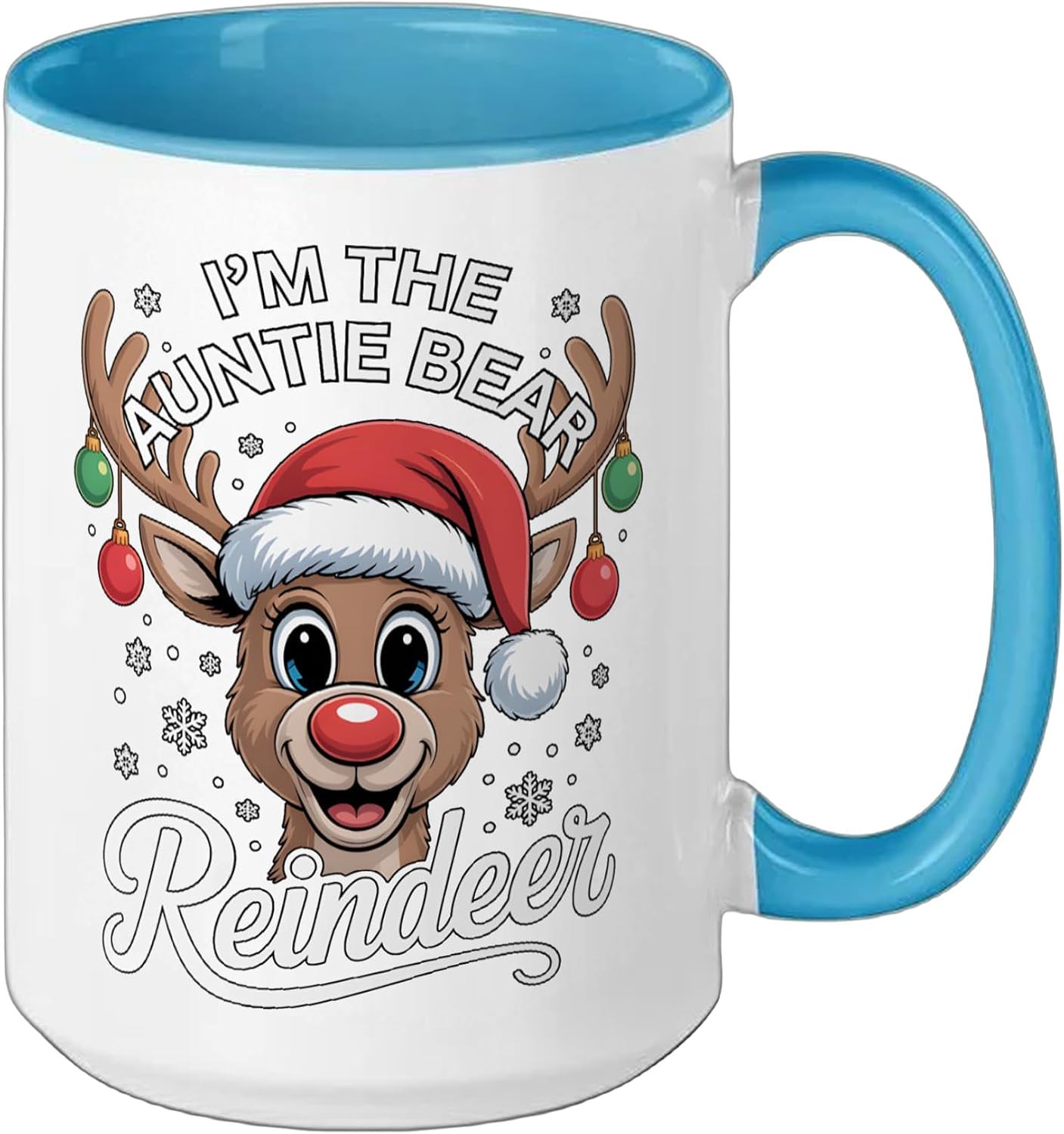 I’m The Auntie Bear Reindeer Funny Christmas Family Matching Ceramic Mug, Blue/White, 15oz image 2