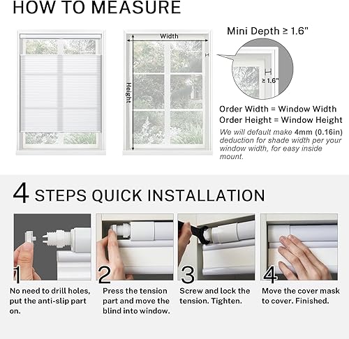 Miniatura 6 de MiLin Persianas celulares sin cordones sin cordones, sin herramientas, sin taladro, para ventanas de interior, persianas magnéticas para puertas,