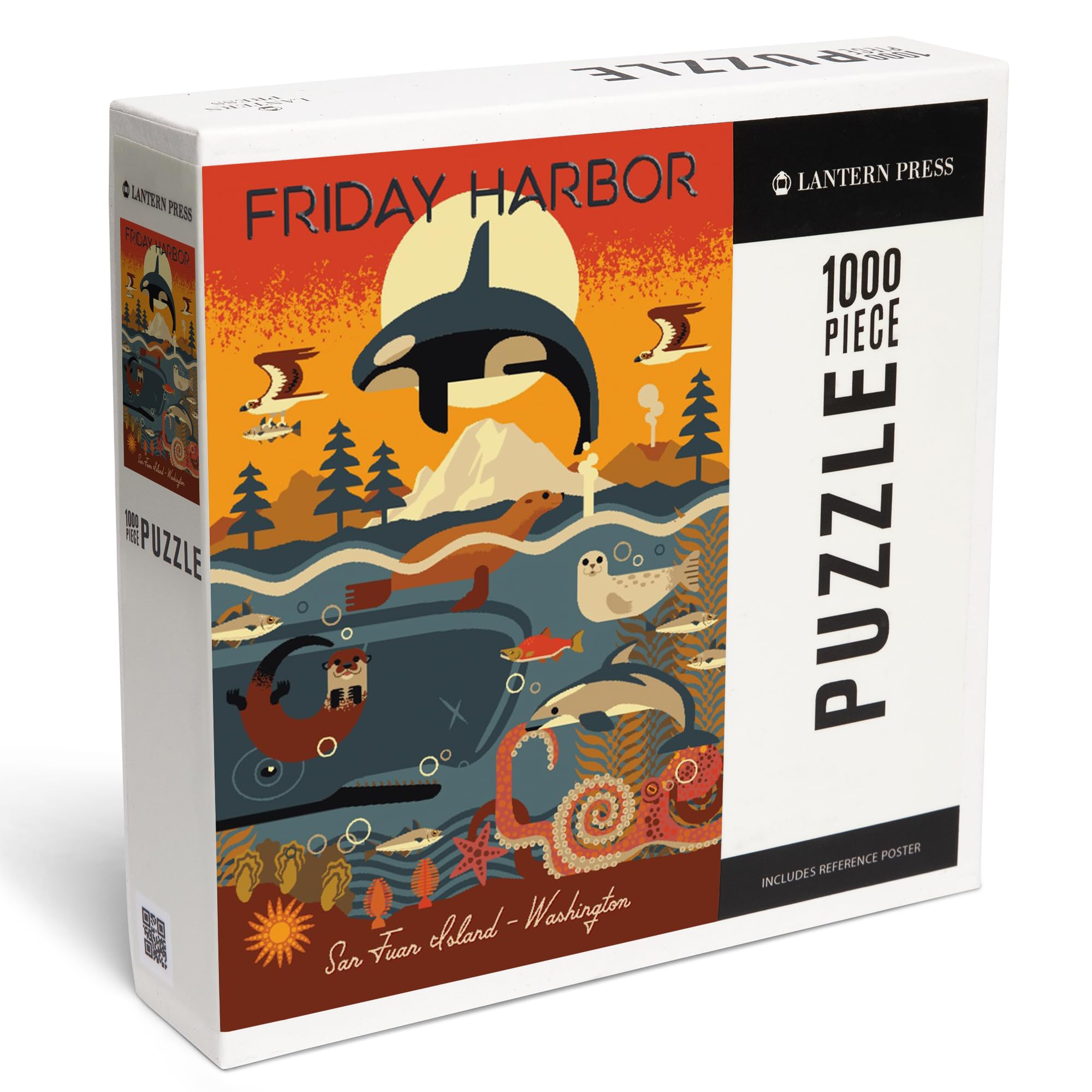 Lantern Press Friday Harbor, Washington, San Juan Island, Geometric, Marine Animals 1000 Piece Jigsaw Puzzle for Adults, Made in USA with Reference